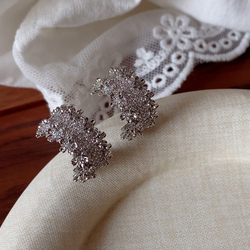 Light-Luxury Gold-Plated Platinum-Plated C-Shaped Multi-Zircon Earrings
