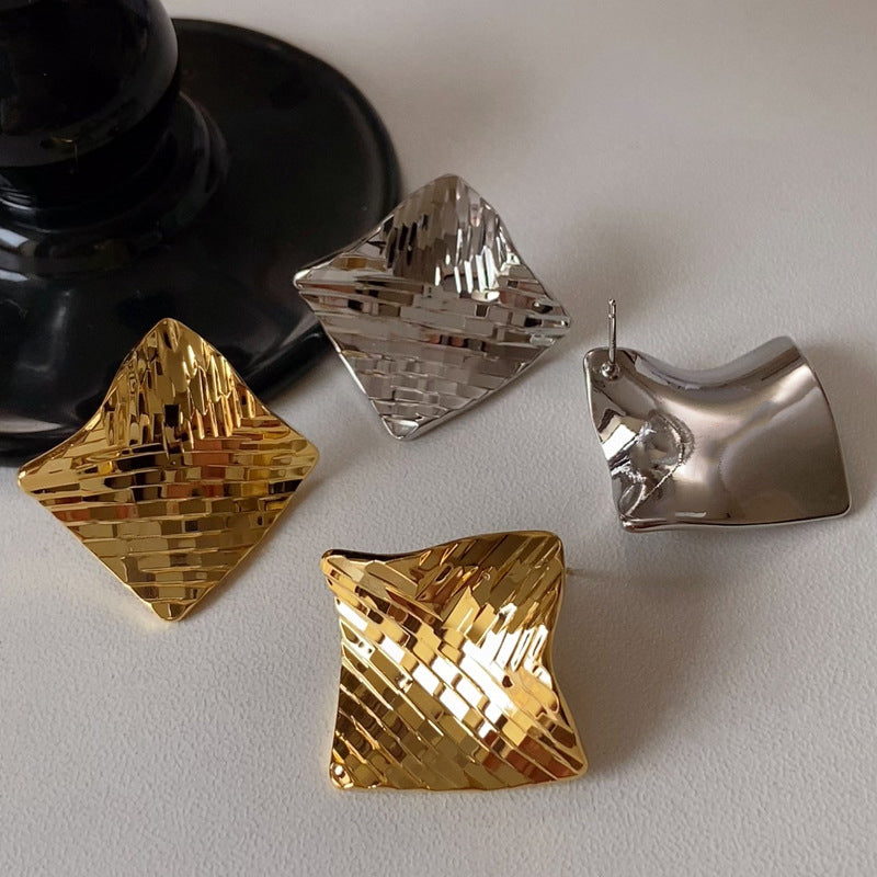 Ins-Style Gold-Plated Platinum-Plated Rhombus-Shaped Earrings