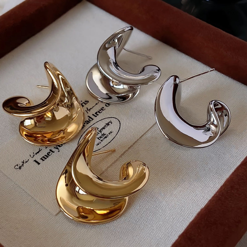 Minimalist Luxury Gold-Plated Silver-Plated Double-Layer C-Shaped Earrings