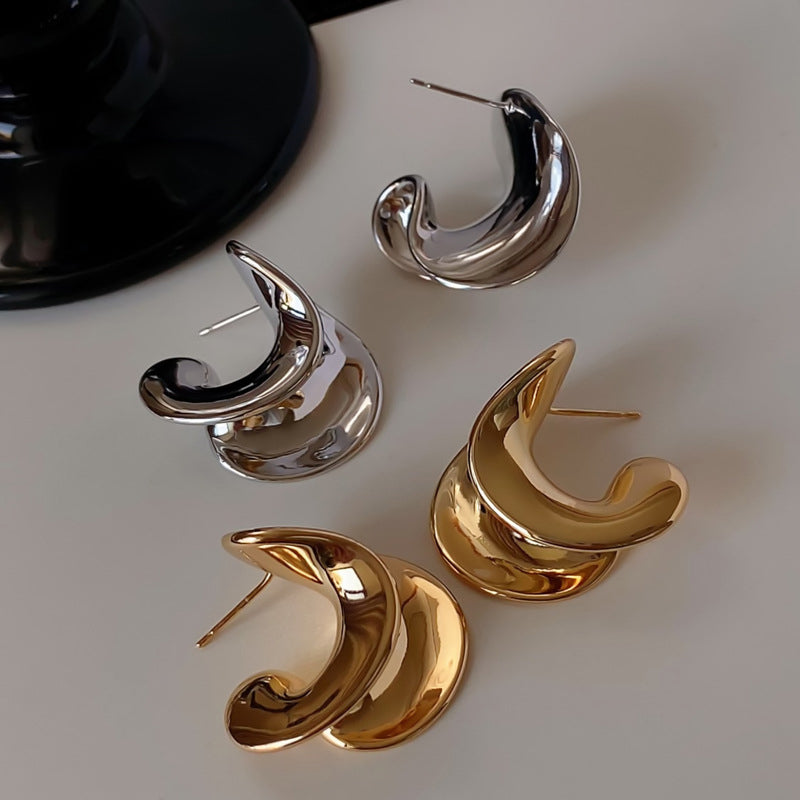 Minimalist Luxury Gold-Plated Silver-Plated Double-Layer C-Shaped Earrings