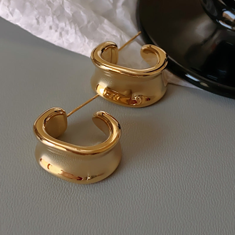 Minimalist Luxury Gold-Plated Platinum-Plated Wide-Band C-Shaped Earrings