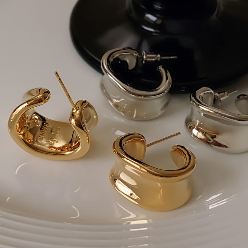 Light Luxury Gold-Plated Platinum-Plated C-Shaped Multi-Zircon Earrings
