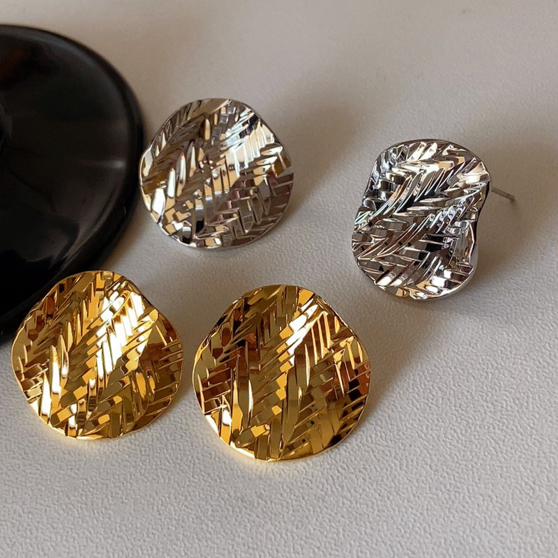 Minimalist Luxury Gold-Plated Platinum-Plated Woven Round Disc Earrings