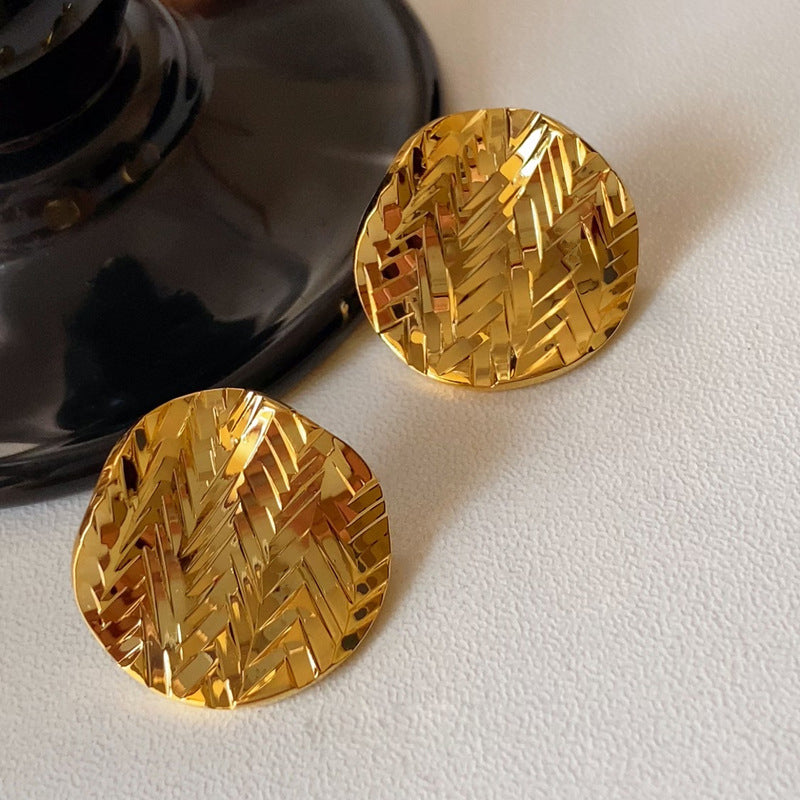 Minimalist Luxury Gold-Plated Platinum-Plated Woven Round Disc Earrings