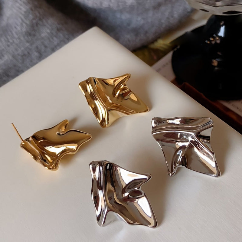 Ins-Style Gold-Plated Platinum-Plated 925 Sterling Silver Geometric-Pleated Earrings