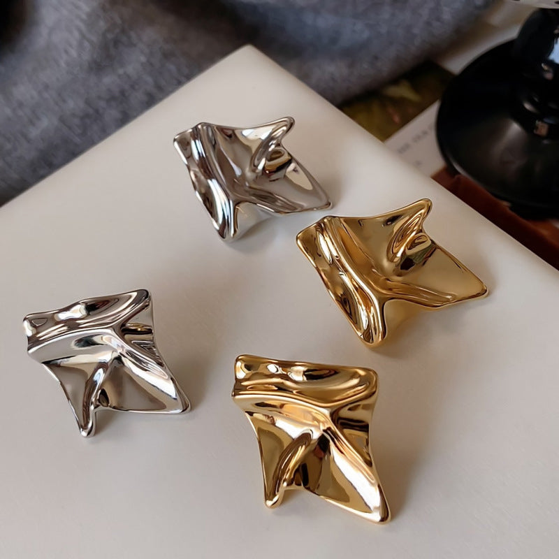 Ins-Style Gold-Plated Platinum-Plated 925 Sterling Silver Geometric-Pleated Earrings