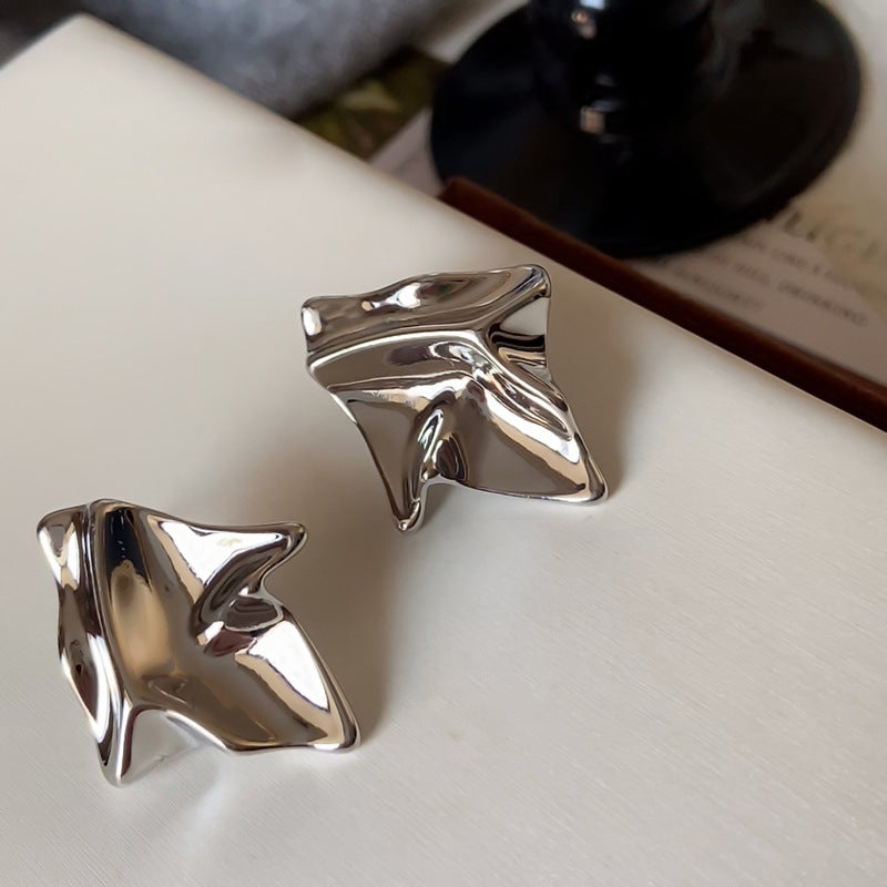Ins-Style Gold-Plated Platinum-Plated 925 Sterling Silver Geometric-Pleated Earrings