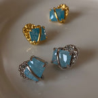 Luxury S925 Gold-Plated Platinum-Plated Lake Blue Lava-Textured Gemstone Earrings