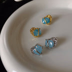 Luxury S925 Gold-Plated Platinum-Plated Lake Blue Lava-Textured Gemstone Earrings