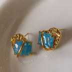 Luxury S925 Gold-Plated Platinum-Plated Lake Blue Lava-Textured Gemstone Earrings