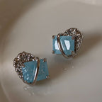 Luxury S925 Gold-Plated Platinum-Plated Lake Blue Lava-Textured Gemstone Earrings