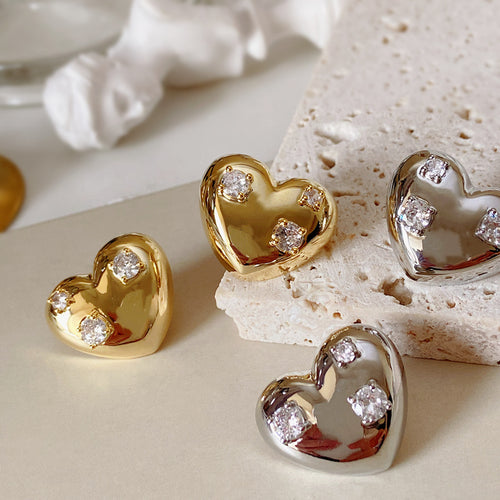 925 Sterling Silver Gold-Plated Platinum-Plated Heart Multi-Zircon Earrings