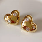 925 Sterling Silver Gold-Plated Platinum-Plated Heart Multi-Zircon Earrings