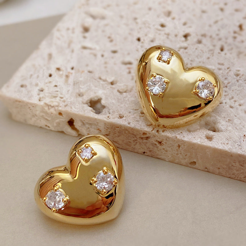 925 Sterling Silver Gold-Plated Platinum-Plated Heart Multi-Zircon Earrings