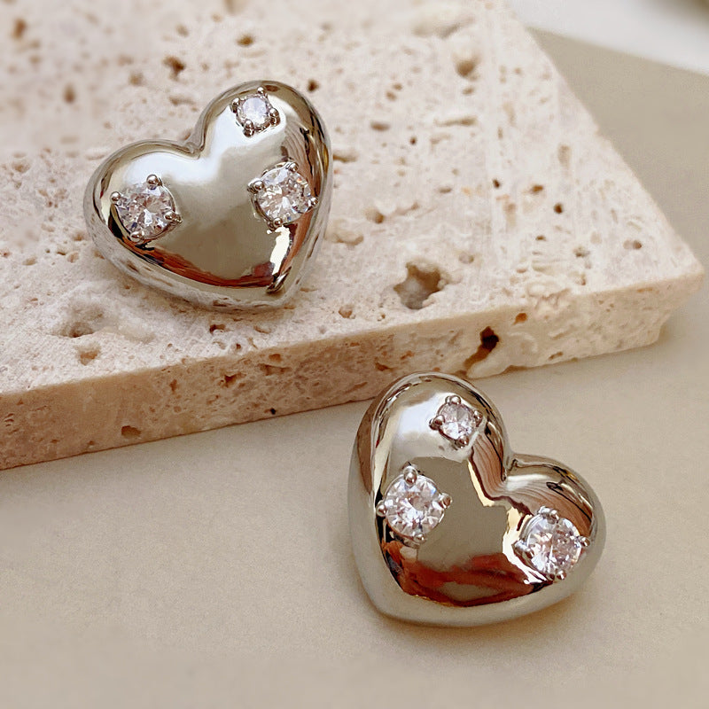 925 Sterling Silver Gold-Plated Platinum-Plated Heart Multi-Zircon Earrings