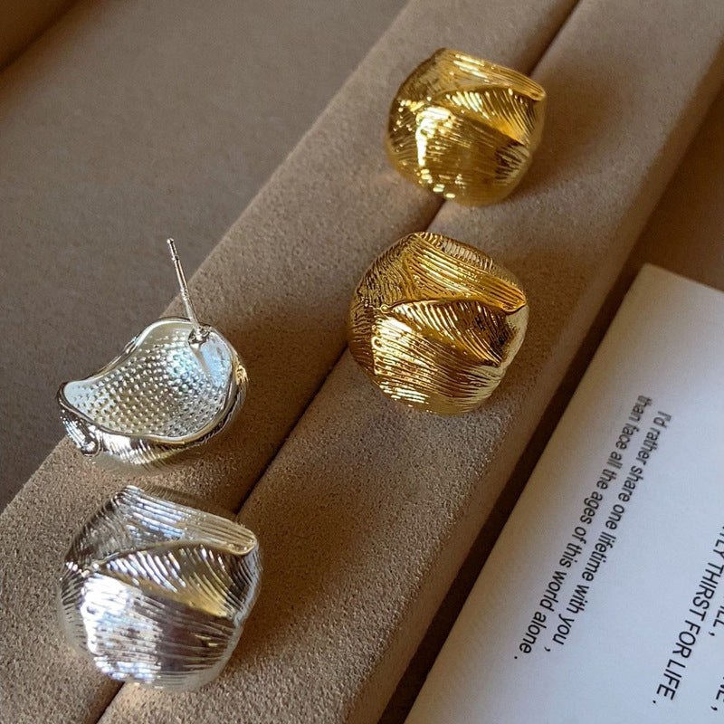Light Luxury S925 Sterling Silver Gold-Plated Platinum-Plated Twisted-Surface Earrings