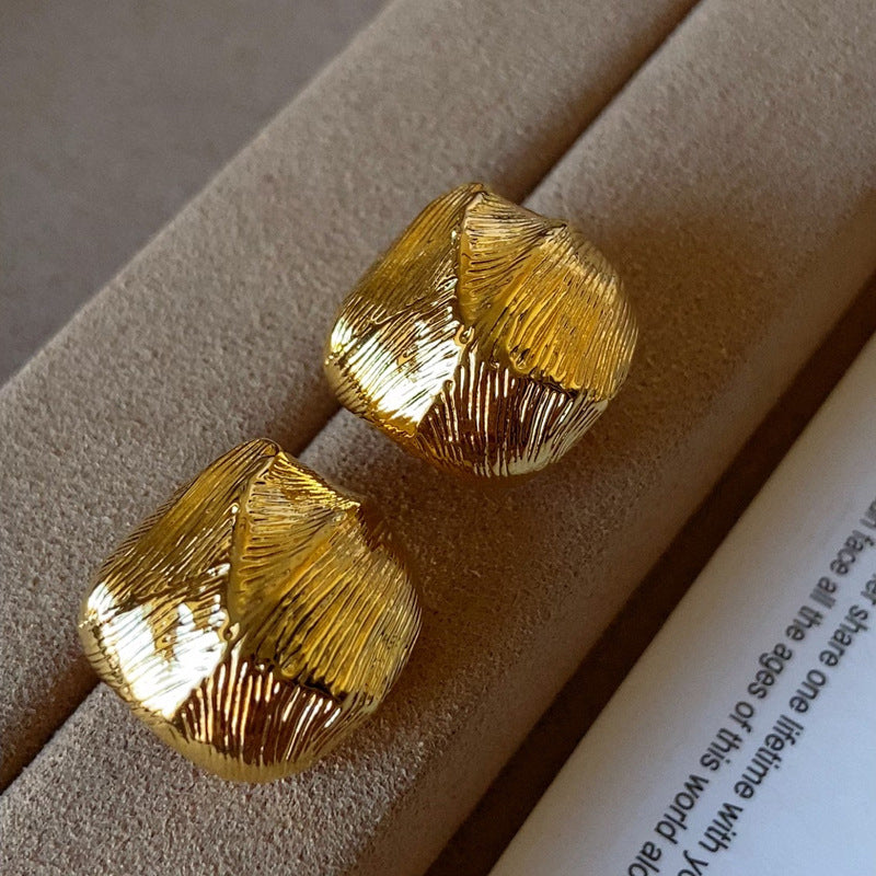Light Luxury S925 Sterling Silver Gold-Plated Platinum-Plated Twisted-Surface Earrings