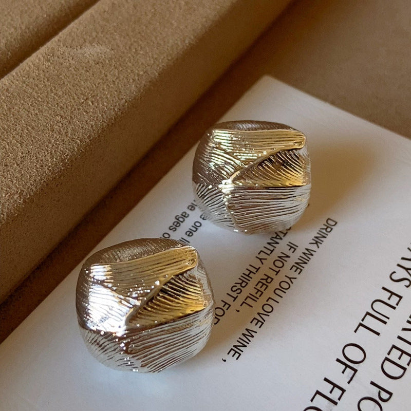 Light Luxury S925 Sterling Silver Gold-Plated Platinum-Plated Twisted-Surface Earrings
