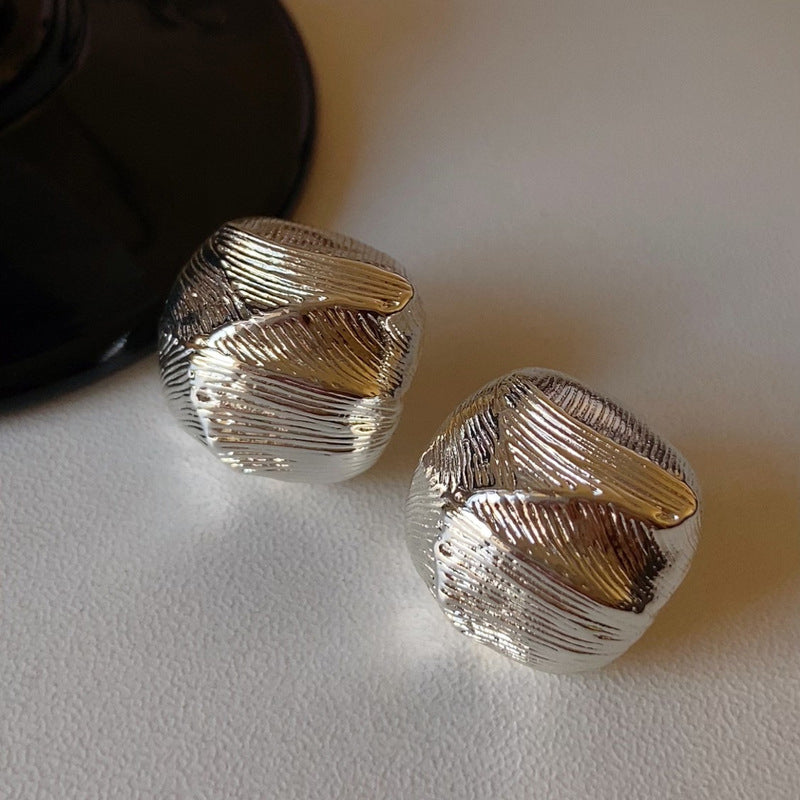 Light Luxury S925 Sterling Silver Gold-Plated Platinum-Plated Twisted-Surface Earrings