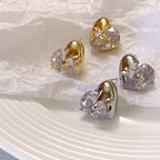 Light Luxury Gold-Plated White Gold-Plated Square Zircon Heart Zircon Earrings