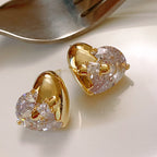 Light Luxury Gold-Plated White Gold-Plated Square Zircon Heart Zircon Earrings