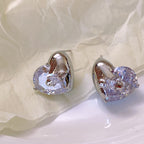 Light Luxury Gold-Plated White Gold-Plated Square Zircon Heart Zircon Earrings