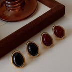 Gold-Plated 925 Sterling Silver Twisted-Border Oval Agate Earrings