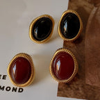 Gold-Plated 925 Sterling Silver Twisted-Border Oval Agate Earrings