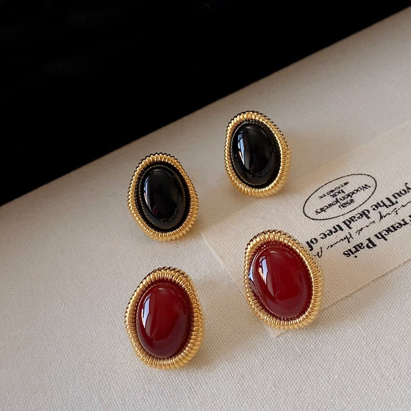 Gold-Plated 925 Sterling Silver Twisted-Border Oval Agate Earrings