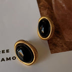 Gold-Plated 925 Sterling Silver Twisted-Border Oval Agate Earrings