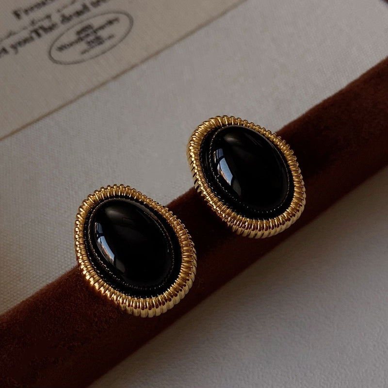 Gold-Plated 925 Sterling Silver Twisted-Border Oval Agate Earrings