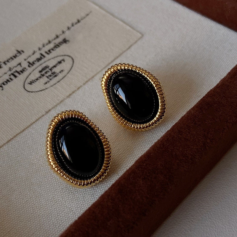 Gold-Plated 925 Sterling Silver Twisted-Border Oval Agate Earrings