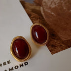 Gold-Plated 925 Sterling Silver Twisted-Border Oval Agate Earrings