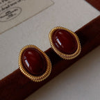 Gold-Plated 925 Sterling Silver Twisted-Border Oval Agate Earrings