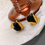 Vintage Luxury Gold-Plated Square Wheat-Ear Black Gemstone Earrings