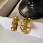 Light Luxury Gold-Plated C-Shaped Honeycomb Multi-Zircon Earrings