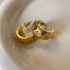 Light Luxury Gold-Plated C-Shaped Honeycomb Multi-Zircon Earrings