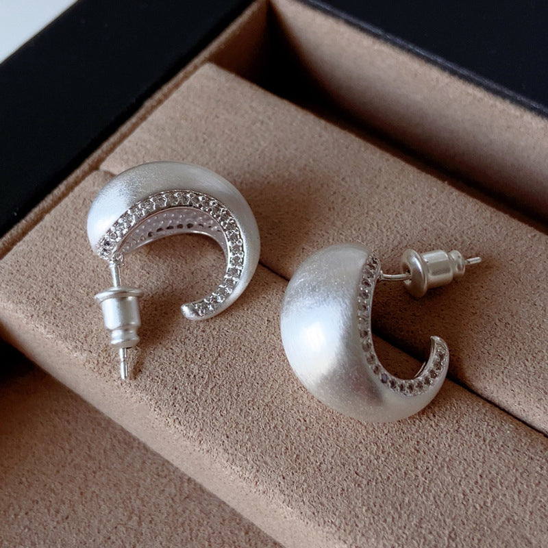 Luxury Platinum-Plated 925 Sterling Silver C-Shaped Multi-Zircon Earrings