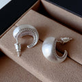 Luxury Platinum-Plated 925 Sterling Silver C-Shaped Multi-Zircon Earrings