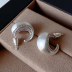 Luxury Platinum-Plated 925 Sterling Silver C-Shaped Multi-Zircon Earrings