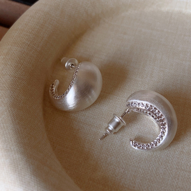 Luxury Platinum-Plated 925 Sterling Silver C-Shaped Multi-Zircon Earrings