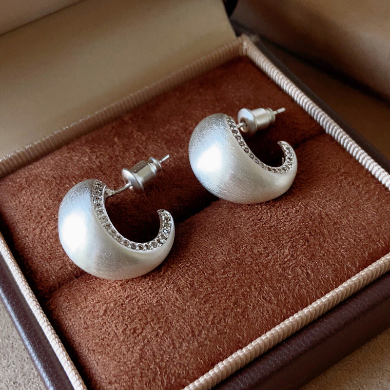 Luxury Platinum-Plated 925 Sterling Silver C-Shaped Multi-Zircon Earrings
