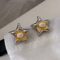 Light Luxury Gold-Plated Two-Tone Star-Shaped  Pearl Earrings