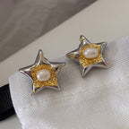 Light Luxury Gold-Plated Two-Tone Star-Shaped  Pearl Earrings