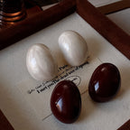Enamel S925 Sterling Silver Wine-Red Off-White Oval Earrings
