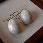 Enamel S925 Sterling Silver Wine-Red Off-White Oval Earrings