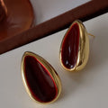 Vintage Luxury Gold-Plated Enamel Wine-Red Drop-Shaped Earrings
