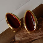 Vintage Luxury Gold-Plated Enamel Wine-Red Drop-Shaped Earrings