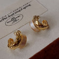 Gold-Plated 925 Sterling Silver C-Shaped Natural Mother-of-Pearl Earrings