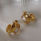 Gold-Plated 925 Sterling Silver C-Shaped Natural Mother-of-Pearl Earrings